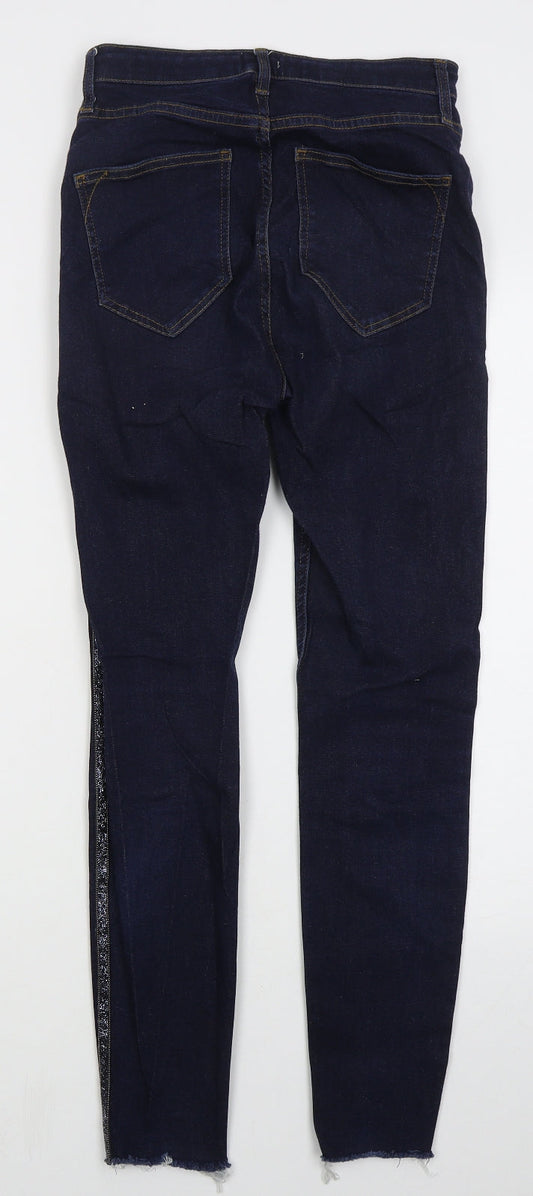 River Island Womens Blue Cotton Skinny Jeans Size 10 L27 in Regular Button - Distressed Hem