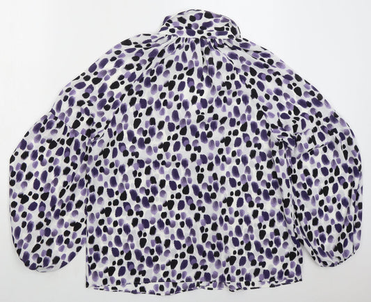 Matalan Womens Purple Geometric Polyester Basic Button-Up Size 14 Collared