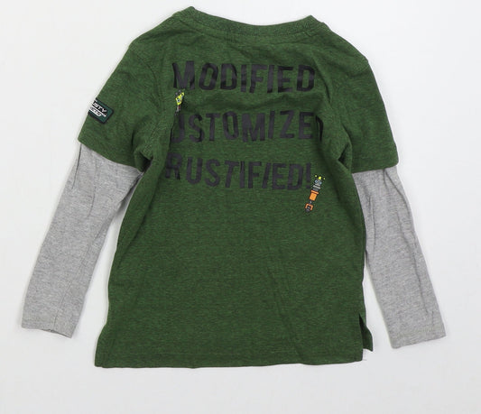 George Boys Green Cotton Basic T-Shirt Size 2-3 Years Crew Neck Pullover - Rusty