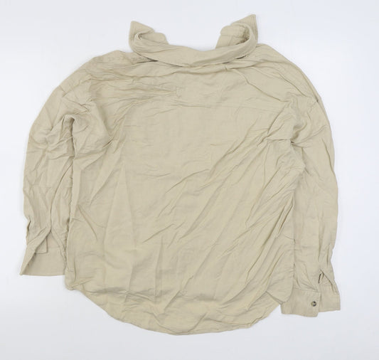 SheIn Womens Beige Polyester Basic Button-Up Size M Collared