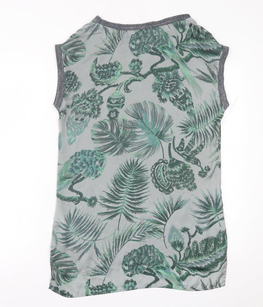 NEXT Womens Green Geometric Polyester A-Line Size 10 Crew Neck Pullover