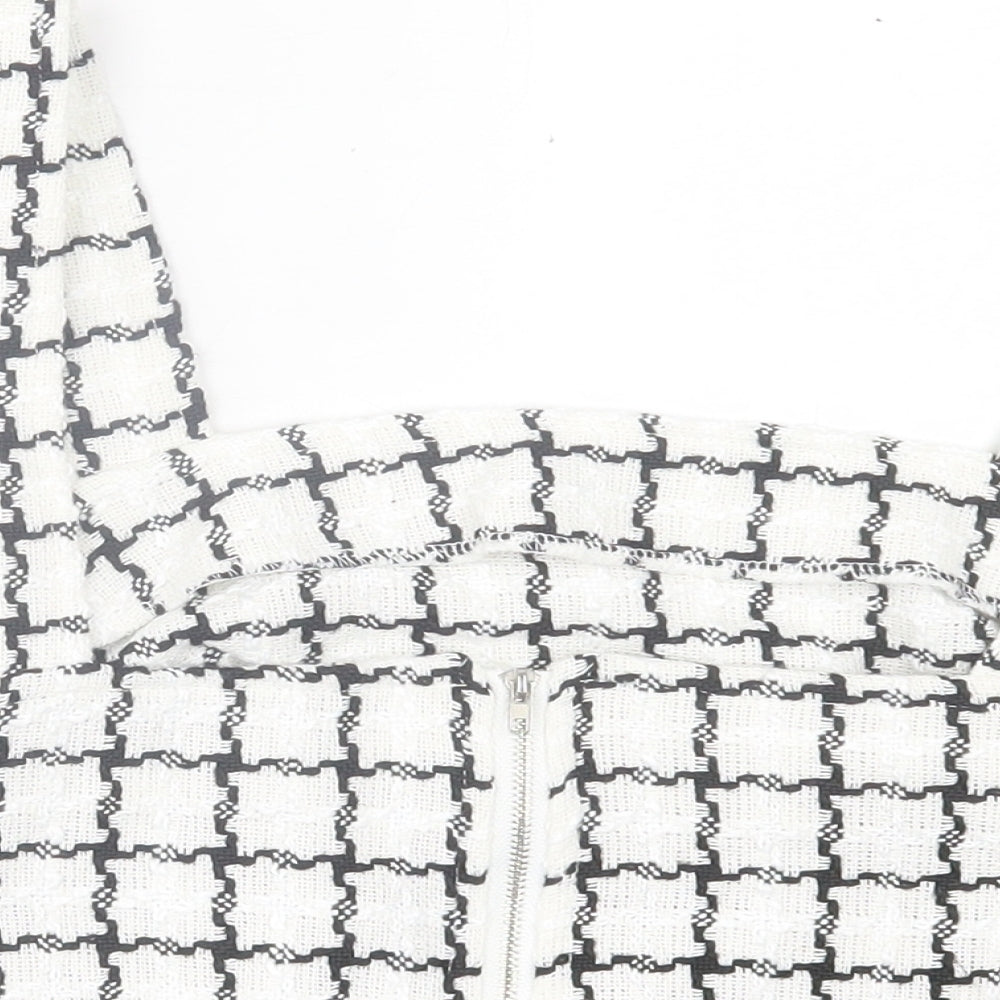 SheIn Womens White Check Polyester Cropped Tank Size L Square Neck