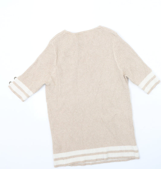 TU Womens Beige V-Neck Viscose Pullover Jumper Size 16