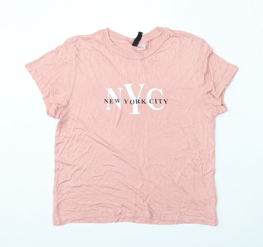Womens UK Size S Divided by H&M Pink Basic T-Shirt