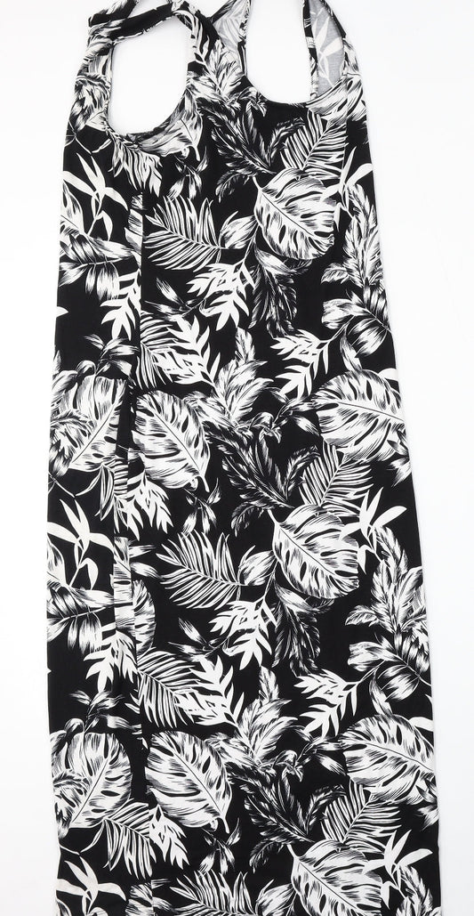 Peacocks Womens Black Floral Viscose Shift Size 12 Round Neck