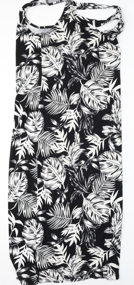 Peacocks Womens Black Floral Viscose Shift Size 12 Round Neck