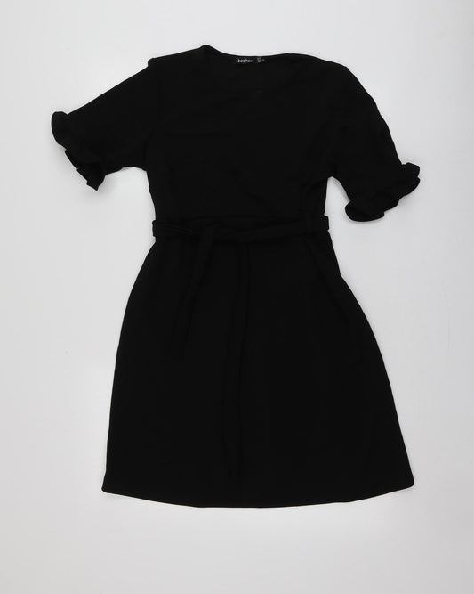 Boohoo Womens Black Polyester Trapeze & Swing Size 12 Round Neck