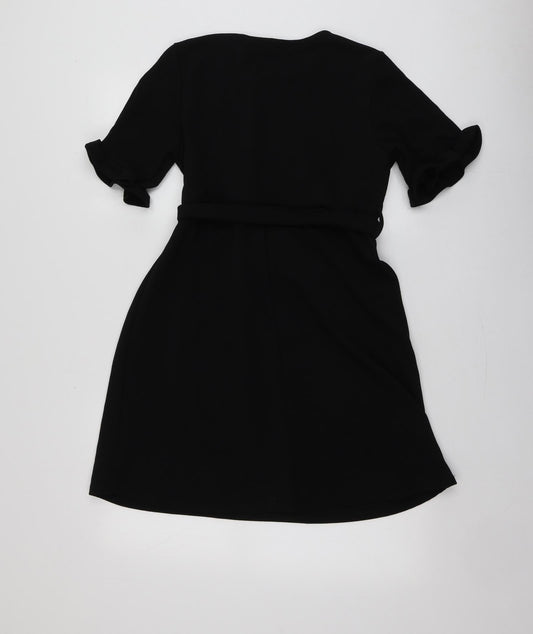 Boohoo Womens Black Polyester Trapeze & Swing Size 12 Round Neck