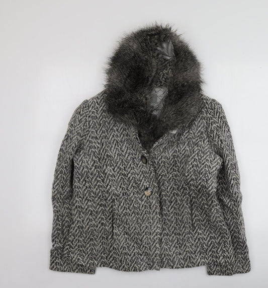 Per Una Womens Grey Geometric Overcoat Coat Size 16