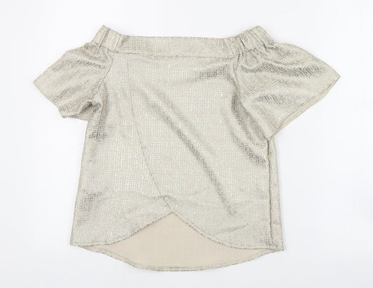 Primark Womens Gold Polyester Basic Blouse Size 6 Off the Shoulder