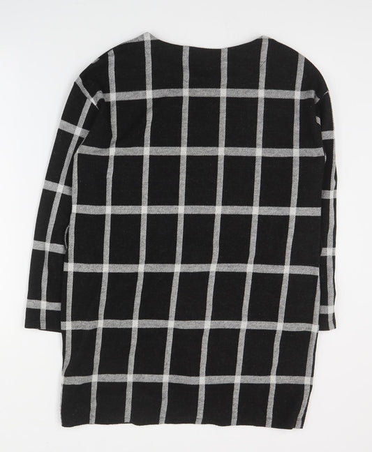 F&F Womens Black Plaid Polyester A-Line Size 14 Round Neck Pullover