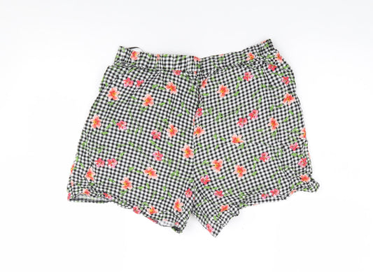 F&F Womens Multicoloured Check Viscose Hot Pants Shorts Size 10  Regular Drawstring