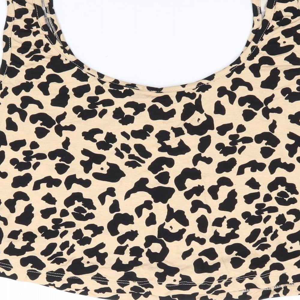 Primark Womens Brown Animal Print Viscose Cropped Tank Size M Round Neck