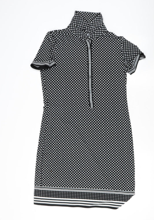 Max Studio Womens Black Polka Dot Polyester Blend Shift Size S Snap