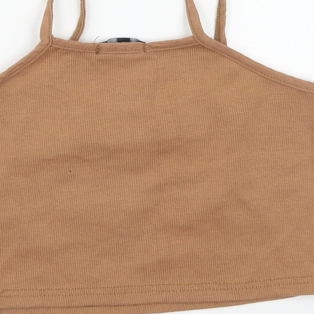 Lasula Womens Brown Cotton Cropped Tank Size 8 Round Neck