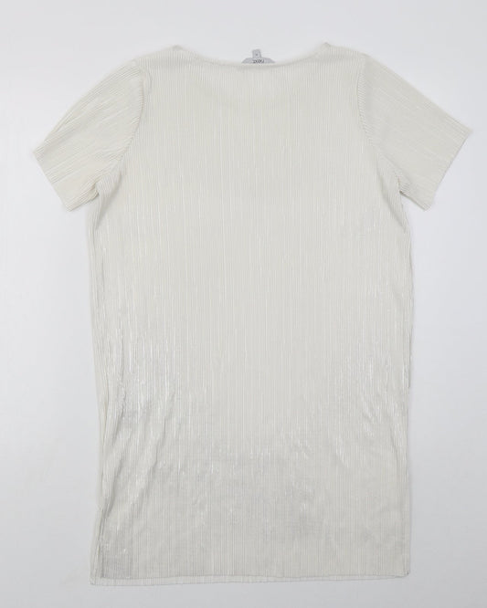 NEXT Womens White Polyester T-Shirt Dress Size 10 Round Neck Pullover