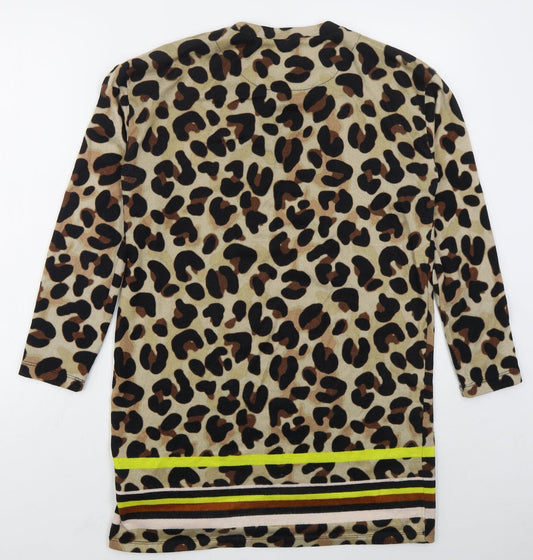 F&F Womens Brown Animal Print Polyester T-Shirt Dress Size 12 Crew Neck Pullover