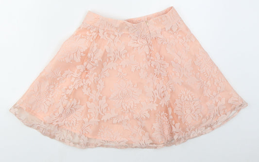 Boohoo Womens Pink Floral Polyester Skater Skirt Size 8 Zip