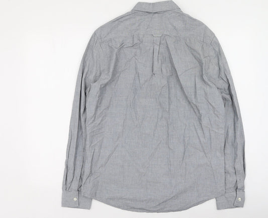Mens UK Size L Burton Grey Button-Up Long Sleeve Casual Shirt