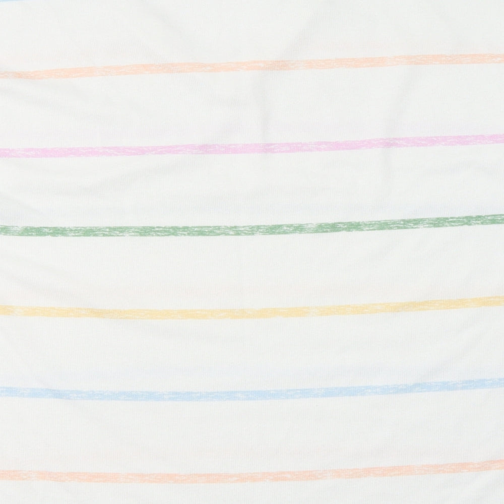 TU Womens White V-Neck Striped Polyester Pullover Jumper Size 12