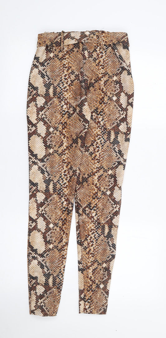 Missguided Womens Brown Animal Print Polyester Trousers Size XS L27 in Regular