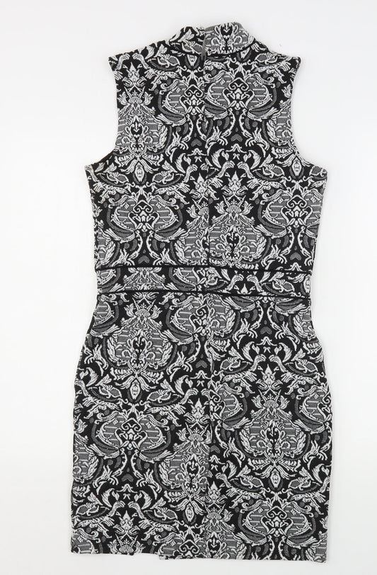 Miss Selfridge Womens Multicoloured Paisley Polyester Pencil Dress Size 10 High Neck