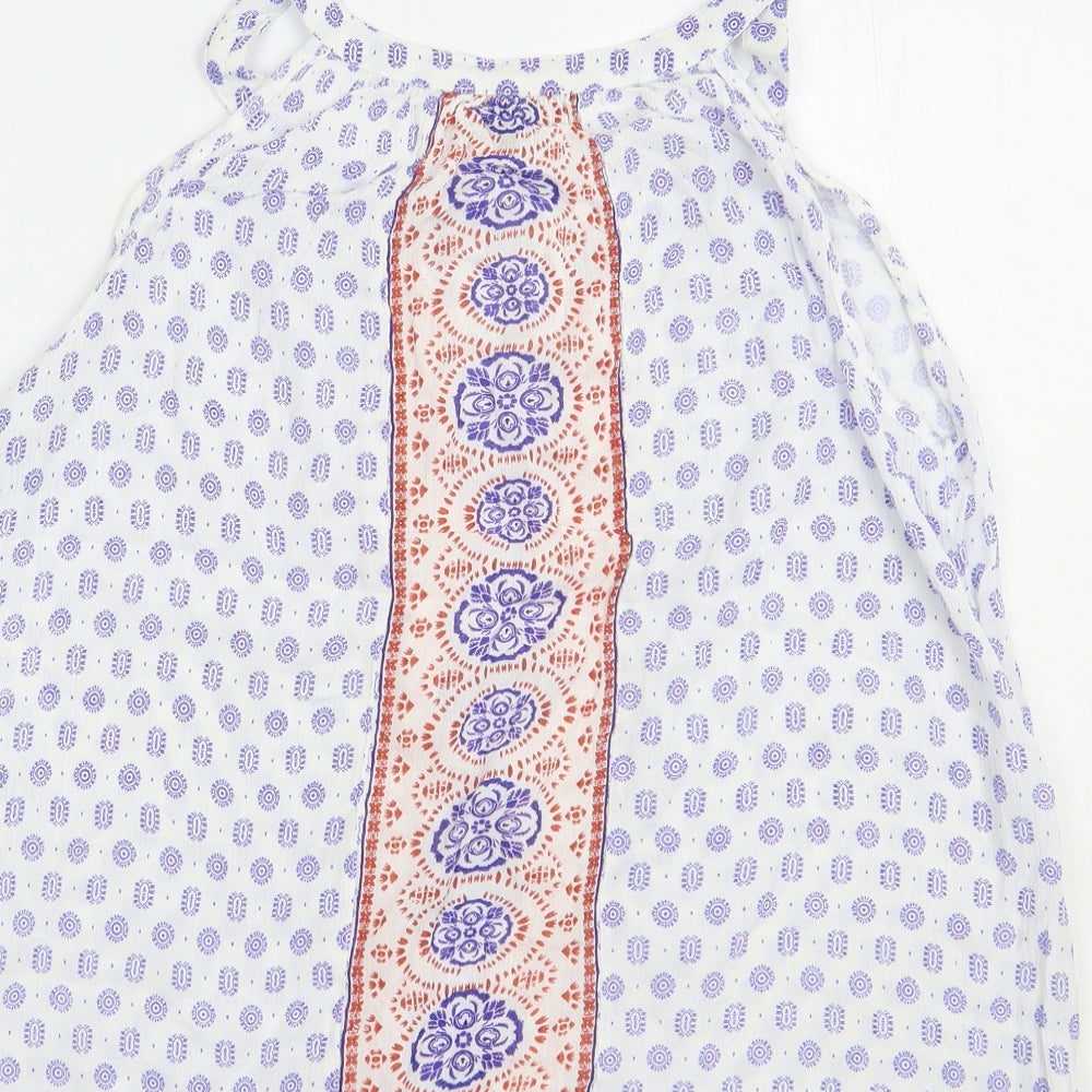 Atmosphere Womens White Geometric Viscose Basic Blouse Size 12 Round Neck