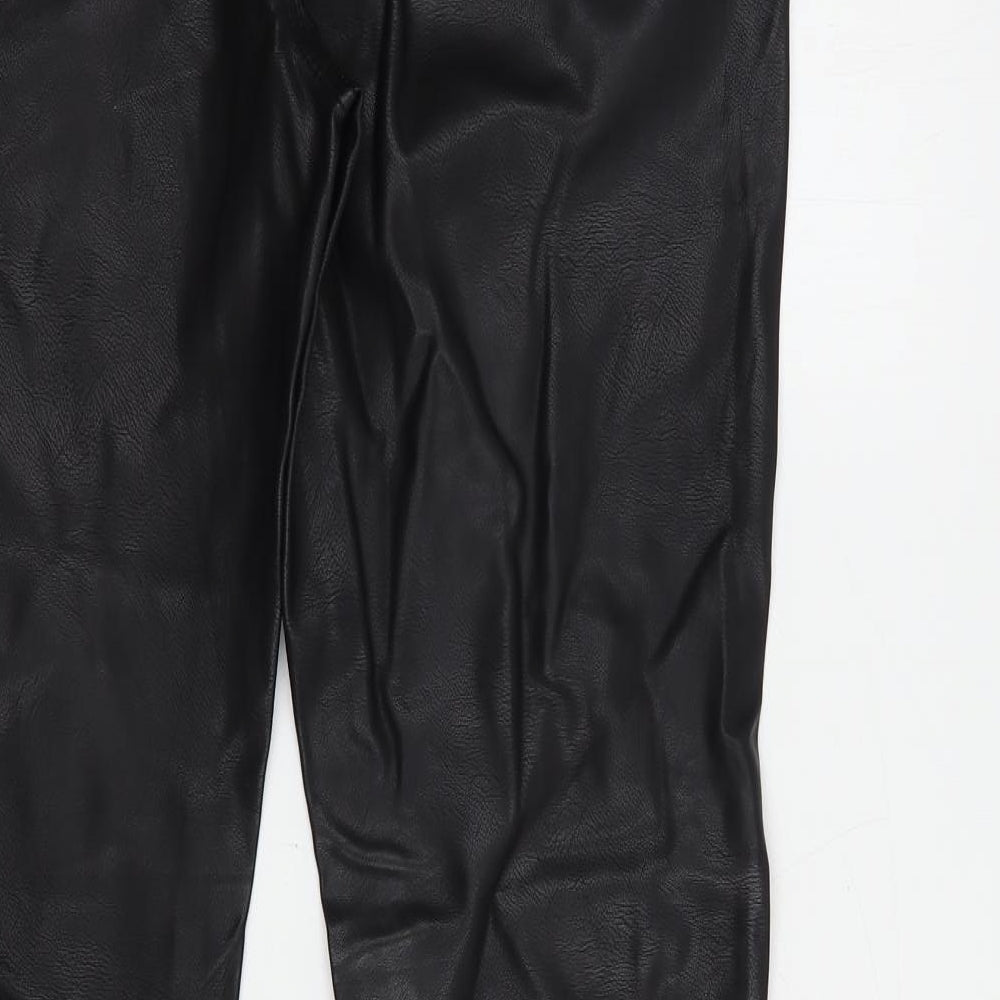 Lucid Womens Black Polyurethane Trousers Size 14 L30 in Regular Button - Faux Leather