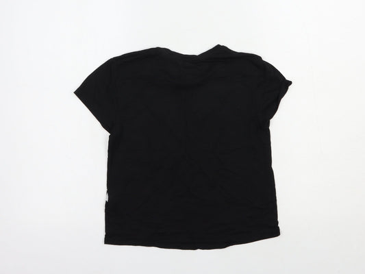 Primark Womens Black Geometric Polyester Basic T-Shirt Size 4 Crew Neck - Stars