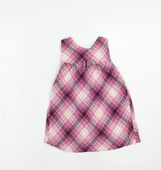 George Baby Purple Plaid Cotton A-Line Size 12-18 Months Round Neck Button