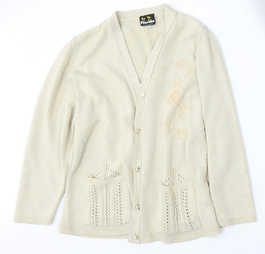 Florida Womens Beige V-Neck Acrylic Cardigan Jumper Size S
