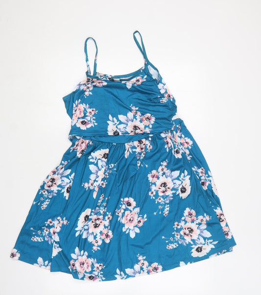 SheIn Womens Blue Floral Polyester Skater Dress Size S Square Neck