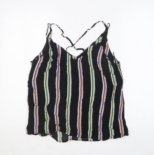 F&F Womens Black Striped Viscose Camisole T-Shirt Size 14 V-Neck