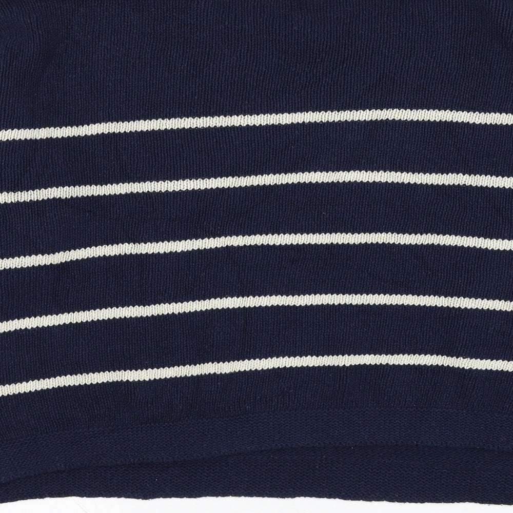 SweaterCo Womens Blue Round Neck Striped Cotton Pullover Jumper Size M