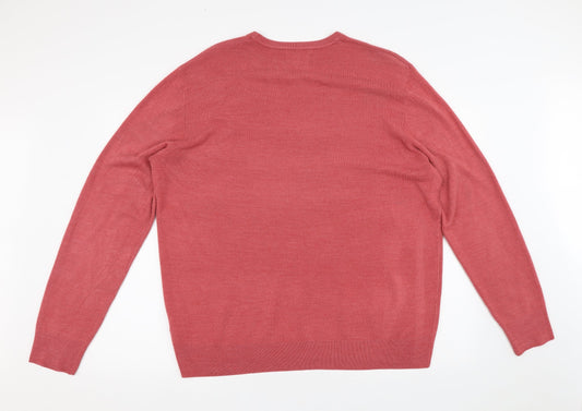 Atlantic Bay Mens Pink Crew Neck Acrylic Pullover Jumper Size XL