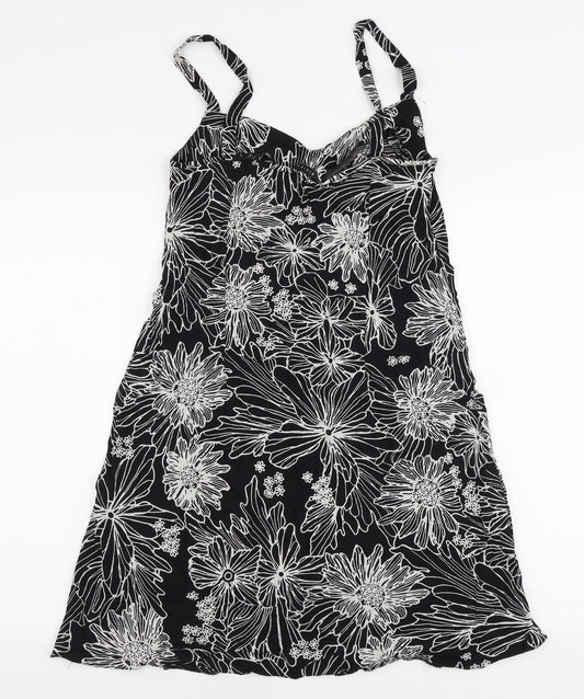 Riviera Womens Black Floral Viscose A-Line Size 10 Sweetheart Pullover