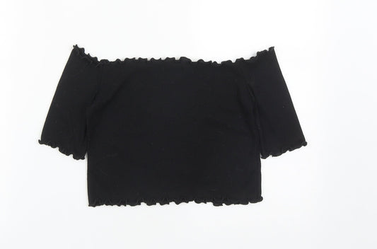 Womens UK Size 10 PRETTYLITTLETHING Black Cropped T-Shirt