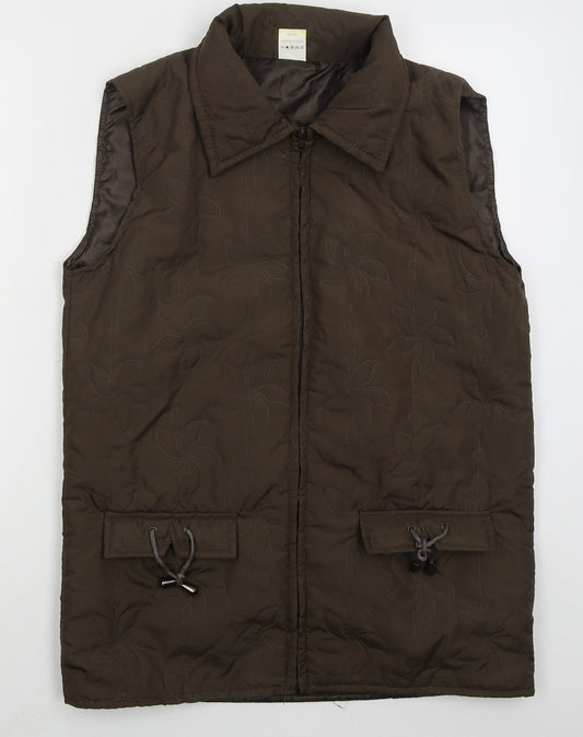 Neville Womens Brown Floral Gilet Coat Size 10 Zip