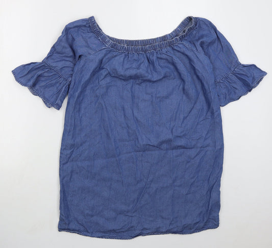 Denim Co Womens Blue Lyocell Shirt Dress Size 10 Off the Shoulder Pullover