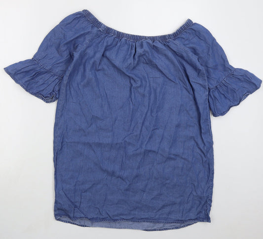 Denim Co Womens Blue Lyocell Shirt Dress Size 10 Off the Shoulder Pullover