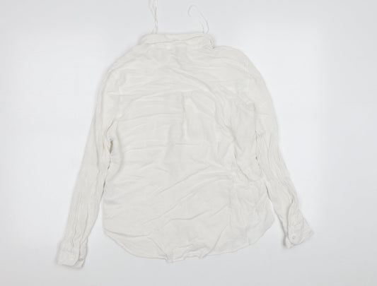H&M Womens White Viscose Basic Button-Up Size 14 V-Neck