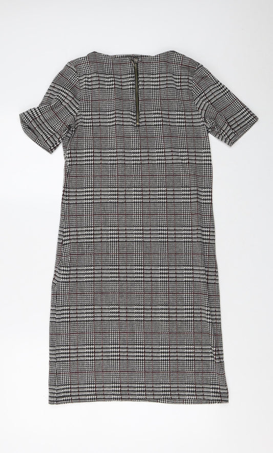 Soyaconcept Womens Grey Plaid Polyester Shift Size S V-Neck