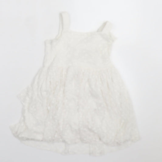 NEXT Girls White Floral Polyester A-Line Size 4 Years Square Neck Pullover