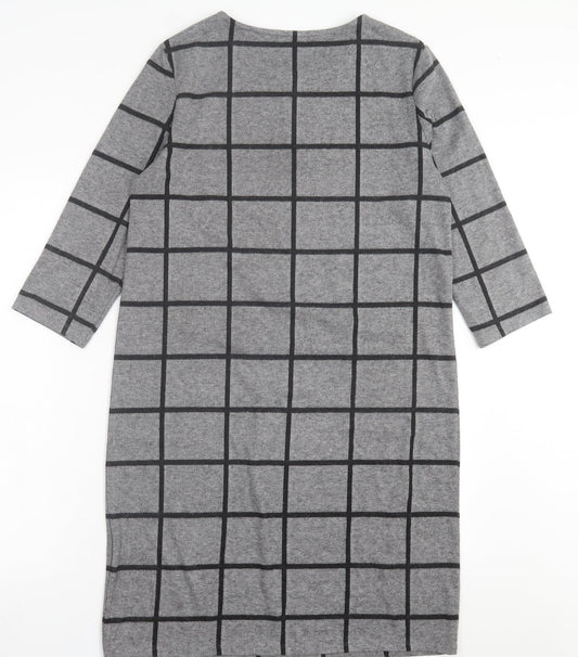 Marks and Spencer Womens Grey Check Polyester A-Line Size 10 Crew Neck Pullover