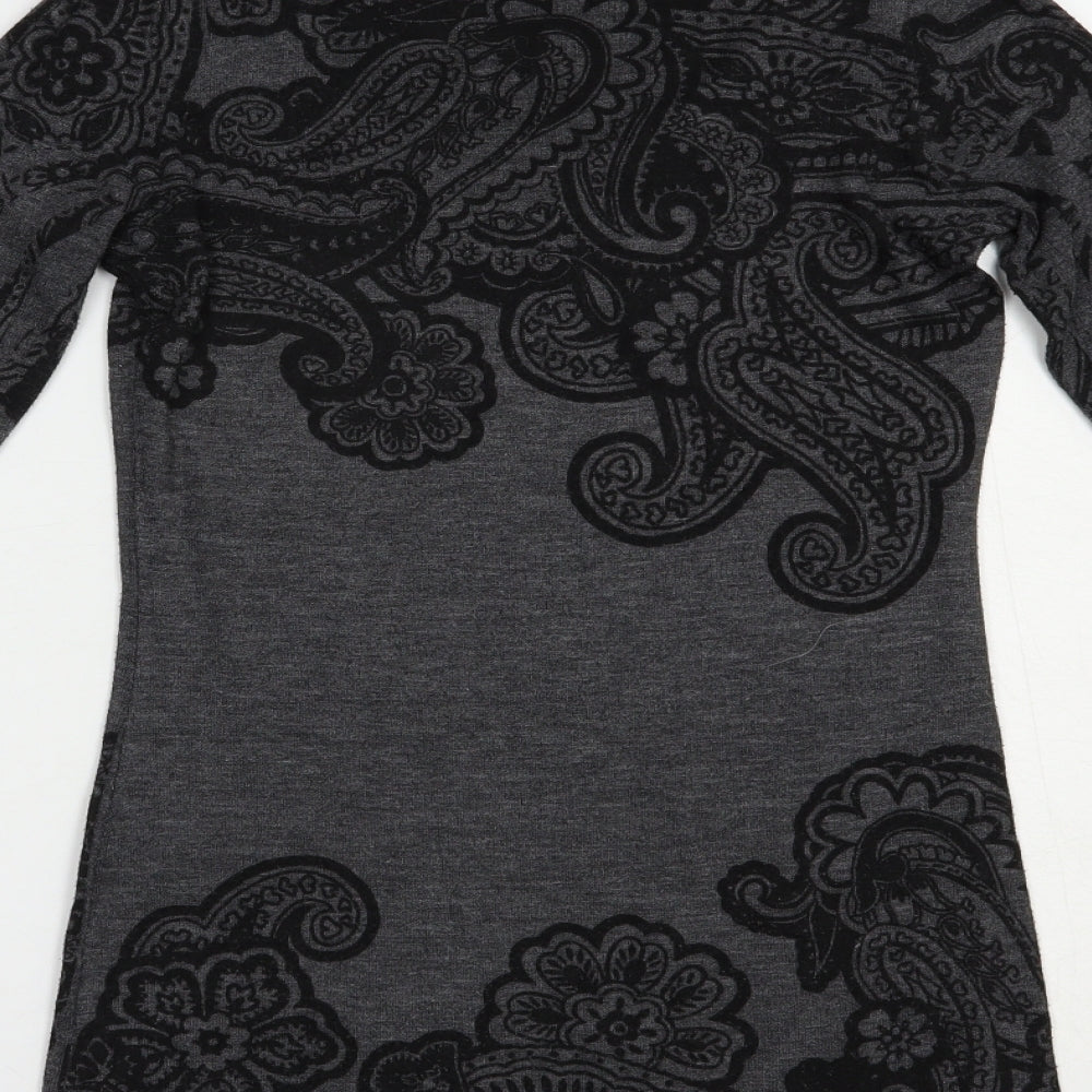 XXI Womens Grey Scoop Neck Paisley Polyester Tunic Jumper Size S