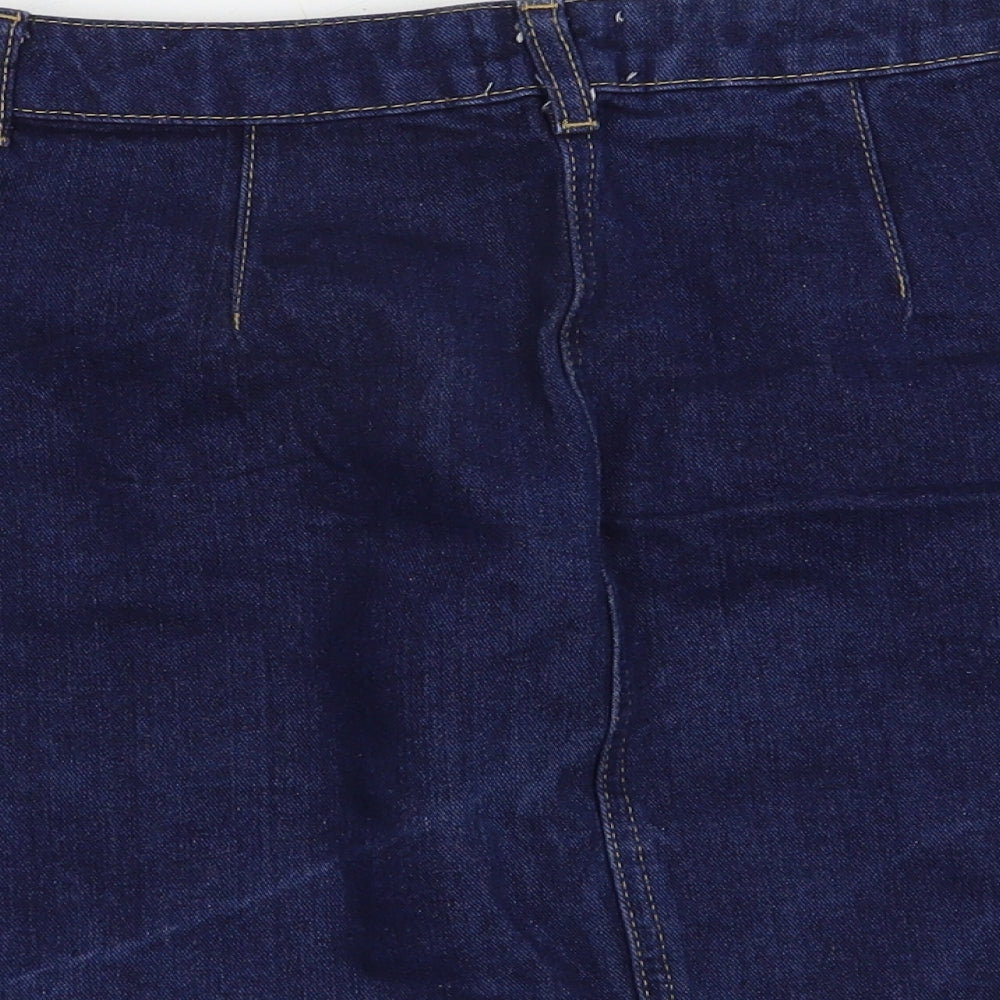 Miss Selfridge Womens Blue Cotton Straight & Pencil Skirt Size 6 Button