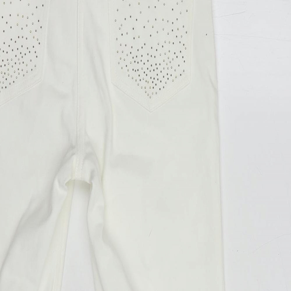 Per Una Womens White Cotton Cropped Jeans Size 8 L23 in Regular Button - Embellished Pockets
