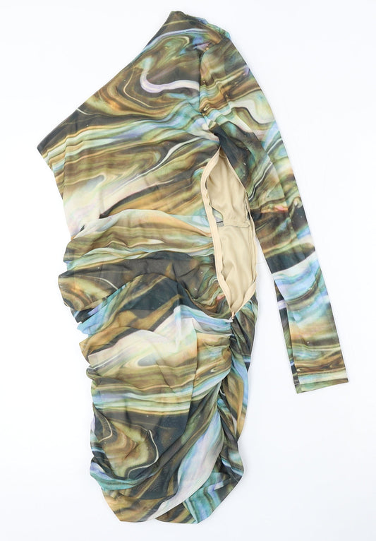 PRETTYLITTLETHING Womens Multicoloured Geometric Polyester Sheath Size 8 Round Neck