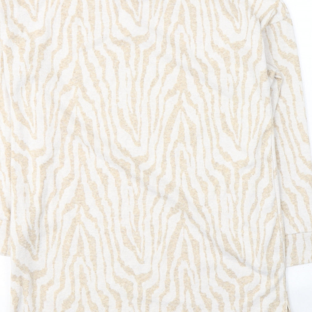 F&F Womens Beige Round Neck Animal Print Polyester Pullover Jumper Size 12