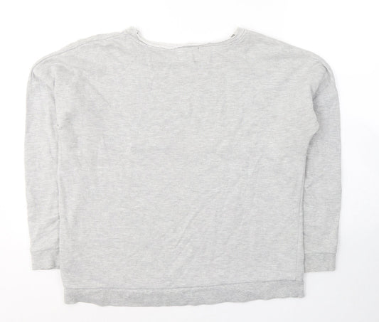 New Look Womens Grey Cotton Jersey Blouse Size 12 Round Neck